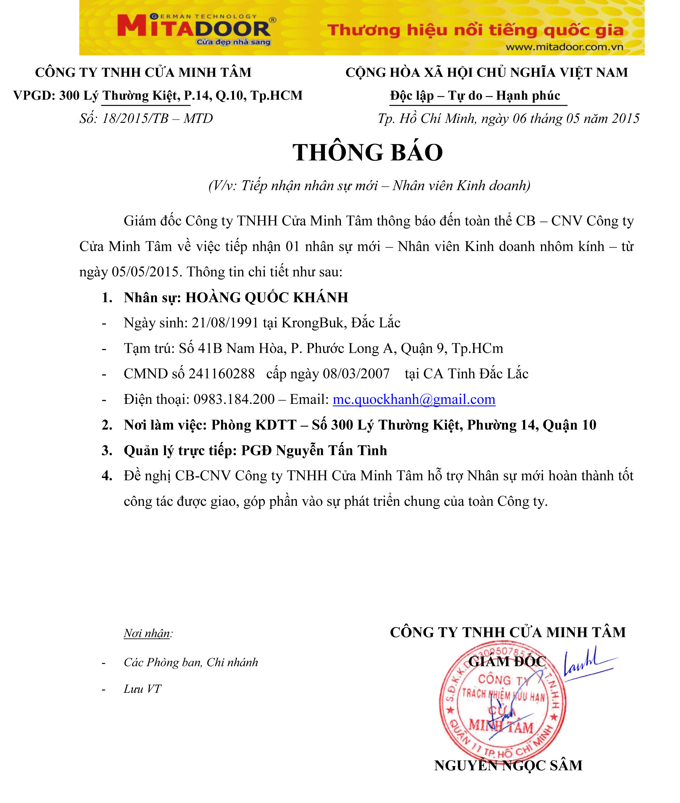 thong bao nhan su mitadoor